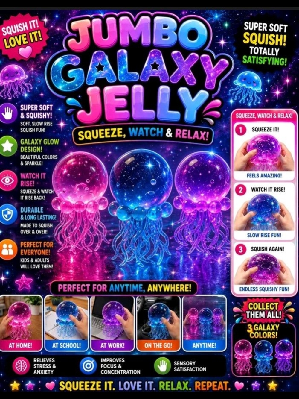 Jumbo Galaxy Jelly Squeeze Toy - Pink & Blue